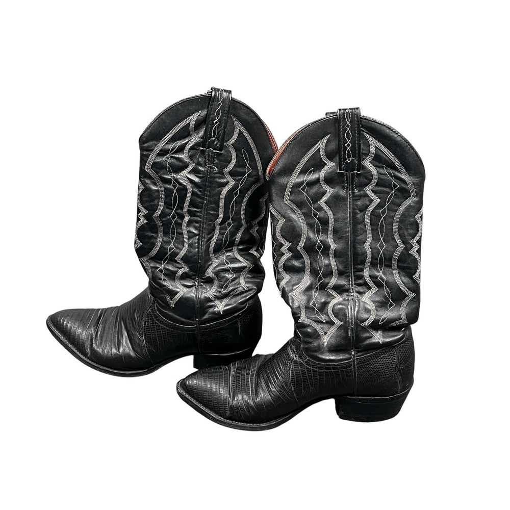 J Chisholm Lizard Boots Men Size 7 D Black Exotic Leather Western Vintage USA